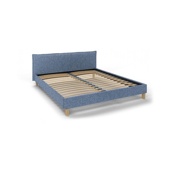 Niebieskie tapicerowane łóżko dwuosobowe ze stelażem 180x200 cm Tina – Ropez