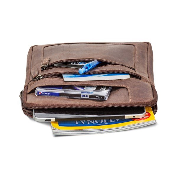 Ciemnobrązowa torebka skórzana na ramię na iPad Packenger-image-2