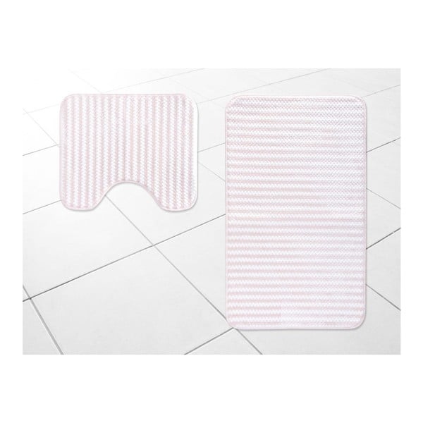 Zestaw 2 biało-różowych dywaników łazienkowych Madame Coco Stripy, 50x60 cm / 60x100 cm
