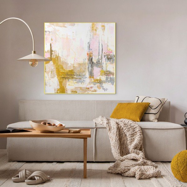 Obraz drukowany/z ręcznie malowanymi elementami z ramą w zestawie/na płótnie 102x102 cm New Age Yellow – Malerifabrikken-image-1