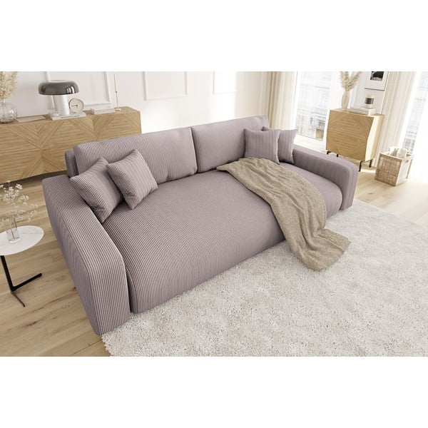 Jasnoróżowa sztruksowa rozkładana sofa ze schowkiem 234 cm Sara – Ropez-image-3