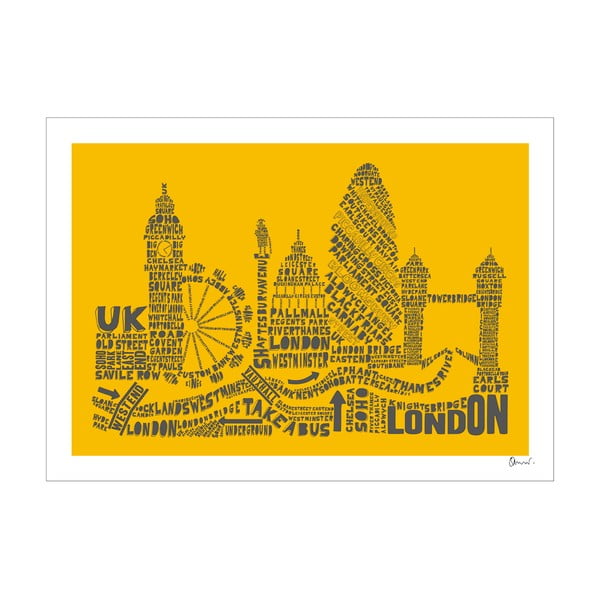 Plakat London Yellow&Grey, 50x70 cm