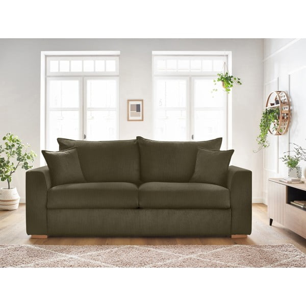 Zielonobrązowa sztruksowa rozkładana sofa 225 cm Augustin – Bobochic Paris-image-1