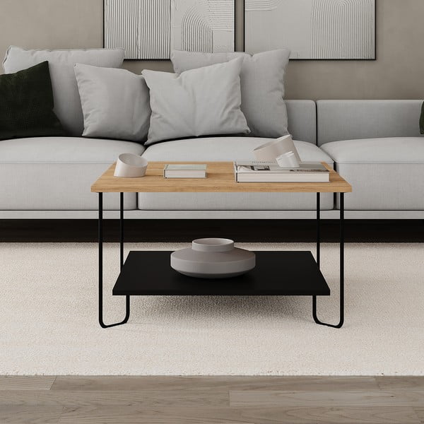 Czarny stolik z blatem w dekorze dębu 80x80 cm Tonka – Marckeric-image-4