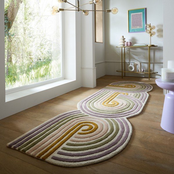 Zielony wełniany chodnik tkany ręcznie 80x300 cm Spiral Shaped  – Flair Rugs-image-1