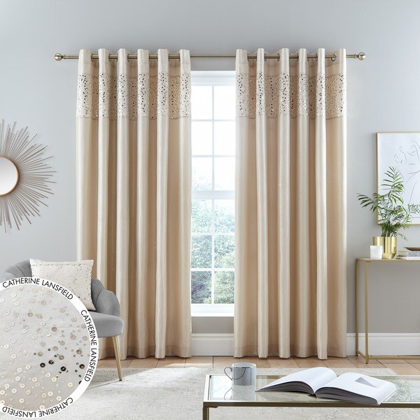 Beżowe zasłony zestaw 2 szt. 168x229 cm Glitzy Sequin – Catherine Lansfield-image-4