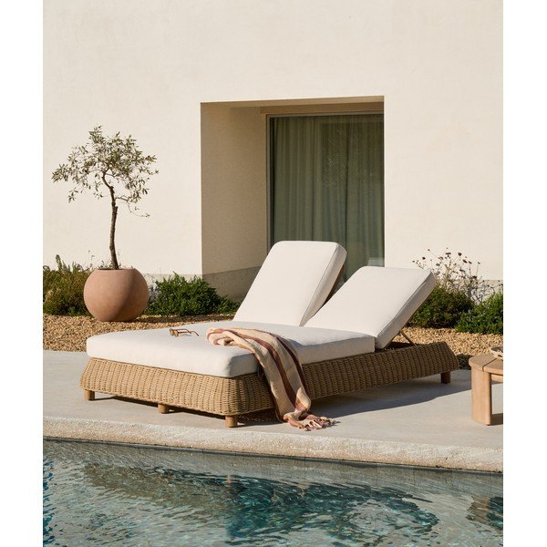 Ceglasty dwuosobowy rattanowy regulowany leżak ogrodowy Meria – Kave Home-image-1