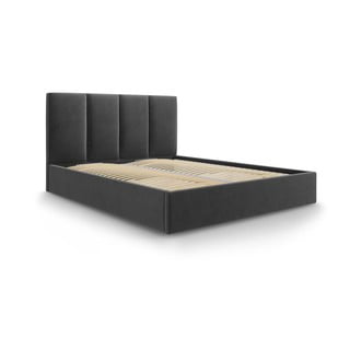 Ciemnoszare aksamitne łóżko dwuosobowe Mazzini Beds Juniper, 180x200 cm