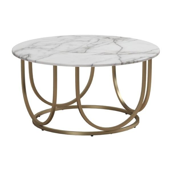 Okrągły stolik w biało-złotym kolorze w dekorze marmuru ø 79 cm Gwyneth – CosmoLiving by Cosmopolitan-image-1