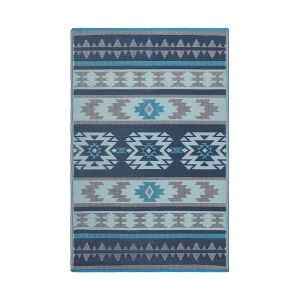 Niebieski dwustronny dywan na zewnątrz z tworzywa sztucznego z recyklingu Fab Hab Cusco Blue, 90x150 cm