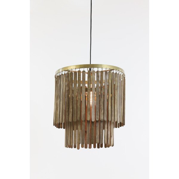Brązowa lampa wisząca z drewnianym kloszem Gularo – Light & Living-image-1