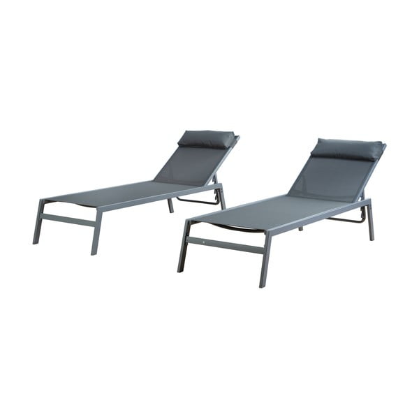 Szare metalowe leżaki ogrodowe zestaw 2 szt. Bari – Rojaplast-image-3