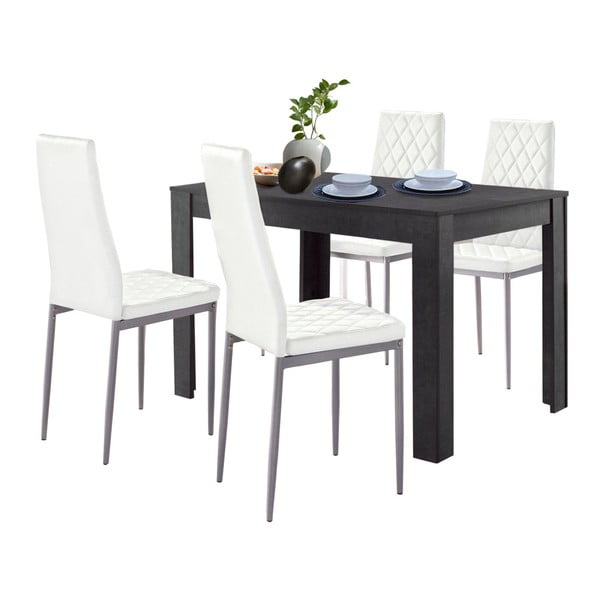 Komplet stołu do jadalni w dekorze betonu i 4 białych krzeseł do jadalni Støraa Lori and Barak, 120x80 cm