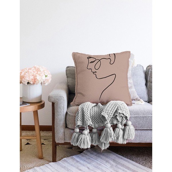 Beżowa poszewka na poduszkę z domieszką bawełny Minimalist Cushion Covers Portrait, 55x55 cm-image-2