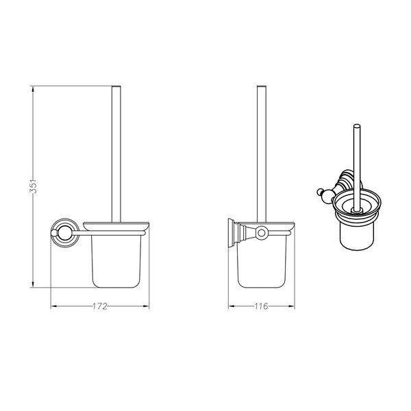 Mosiężna ścienna szczotka do WC Sapho Diamond-image-2