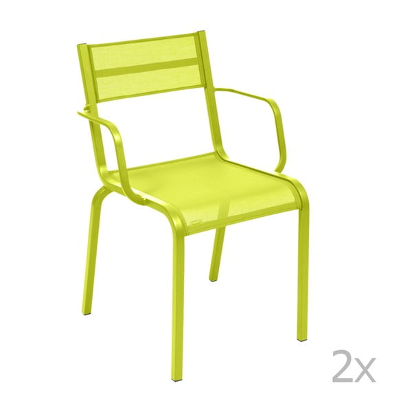 Komplet 2 jasnozielonych metalowych krzeseł ogrodowych Fermob Oléron Arms