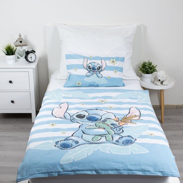 Jasnoniebieska bawełniana pościel dziecięca do łóżeczka 100x135 cm Lilo & Stitch "Tropical Hugs" – Jerry Fabrics-image-1