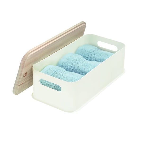 Biały pojemnik z pokrywką z drewna paulownia iDesign Eco Handled, 21,3x43 cm-image-3
