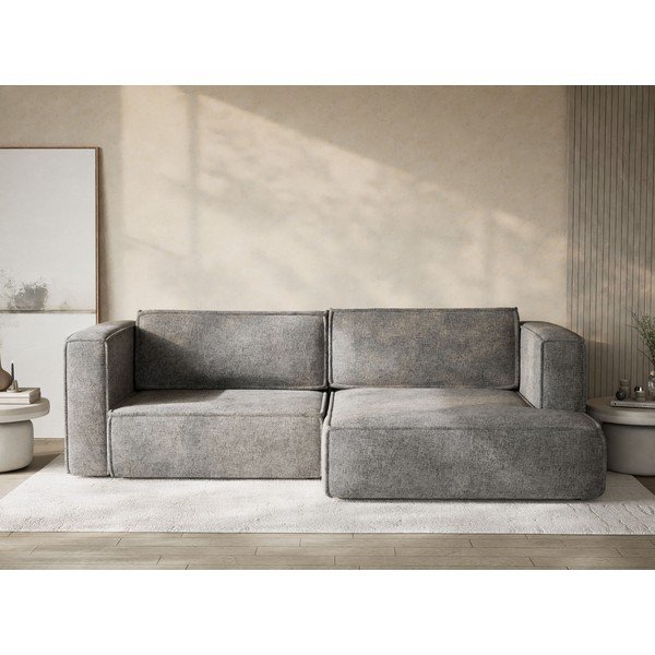 Szary rozkładany/ze schowkiem narożnik z tkaniny szenilowej (prawostronny/z szezlongiem) Velto – Maison de Rêve-image-1