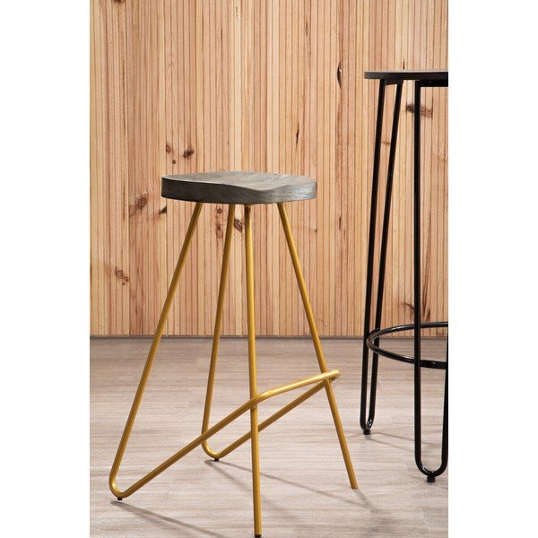 Hoker z litego drewna wiązu w kolorze złota/w naturalnym kolorze (wysokość siedziska 78 cm) District – Premier Housewares-image-1