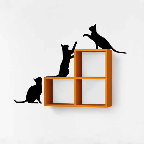 Czarno-pomarańczowa półka z naklejką dekoracyjną Cats