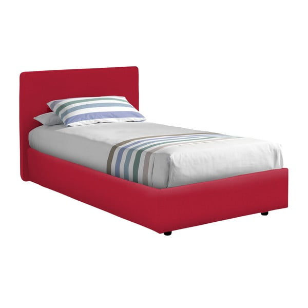 Czerwone łóżko jednoosobowe tapicerowane tkaniną bawełnianą 13Casa Ninfea, 80 x 190 cm