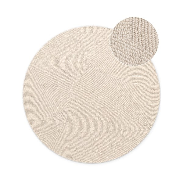 Wełniany okrągły dywan tkany ręcznie w jasnym naturalnym kolorze ø 150 cm Eleni Natural White – Hanse Home