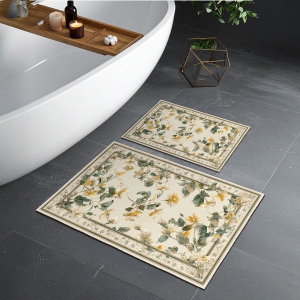 Beżowe dywaniki łazienkowe zestaw 2 szt. 60x100 cm – Foutastic-image-1