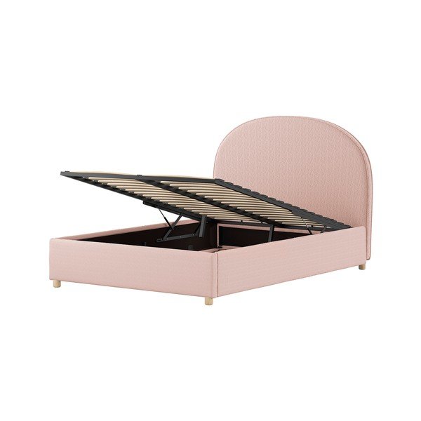 Różowe tapicerowane łóżko dwuosobowe ze schowkiem i stelażem 140x200 cm Moon – Vipack-image-4