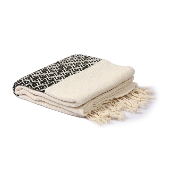 Biało-czarny ręcznik hammam Spa Time Dot, 95x180 cm