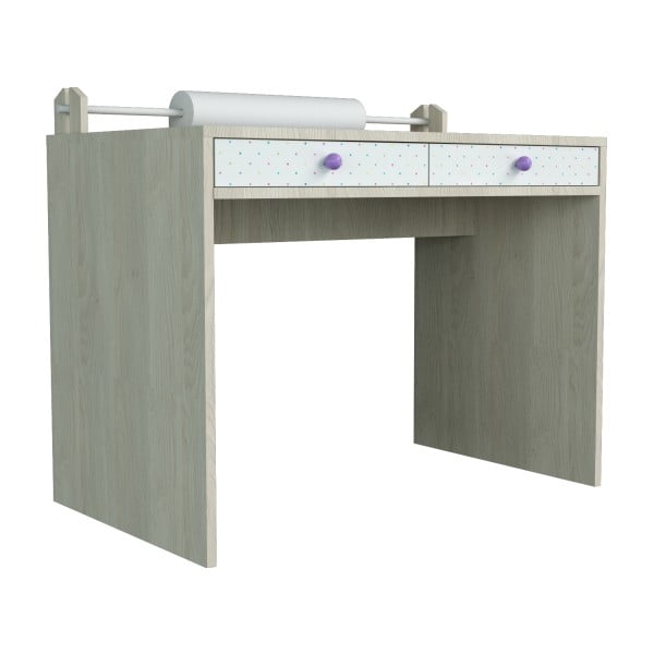 Małe biurko pokryte fornirem z fioletowymi elementami Dotties 