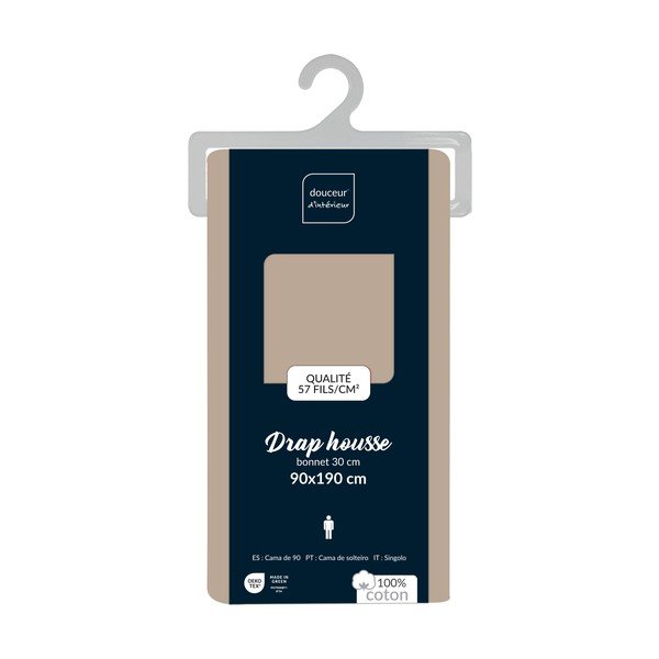 Beżowe bawełniane prześcieradło z gumką 90x190 cm Lina – douceur d'intérieur-image-2