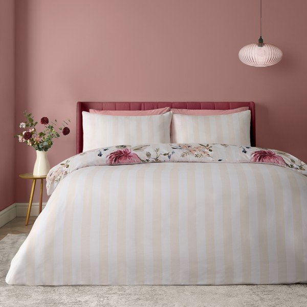 Kremowa pościel jednoosobowa 135x200 cm Floral Stripe – Catherine Lansfield-image-2