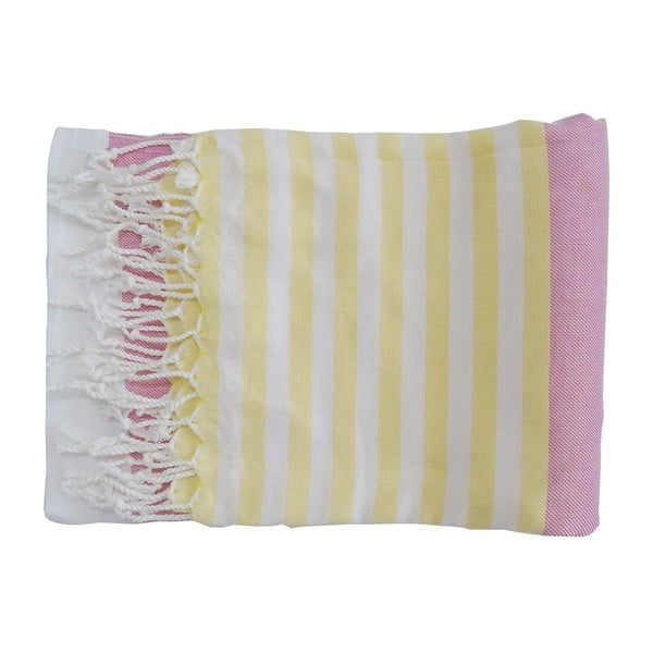 Fioletowo-żółty ręcznik tkany ręcznie z wysokiej jakości bawełny Hammam Melis, 100x180 cm