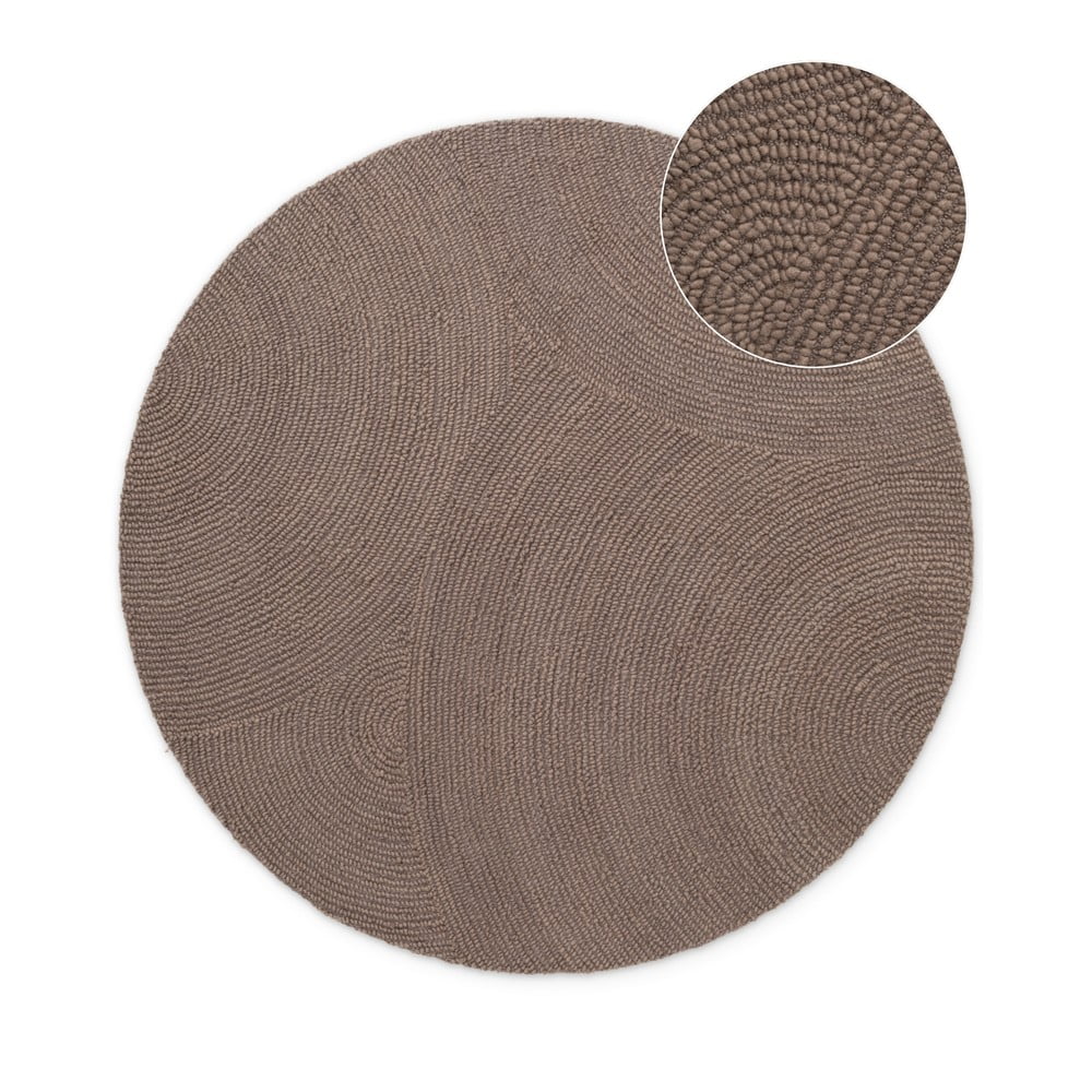 Szarobrązowy wełniany okrągły dywan tkany ręcznie ø 120 cm Eleni Taupe – Hanse Home