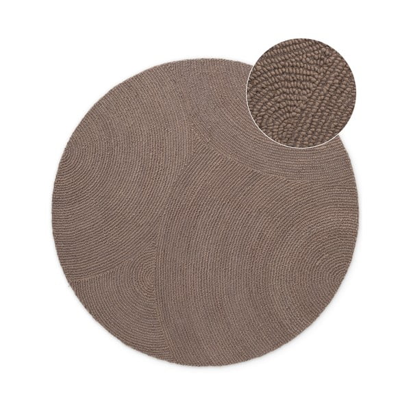 Szarobrązowy wełniany okrągły dywan tkany ręcznie ø 200 cm Eleni Taupe – Hanse Home