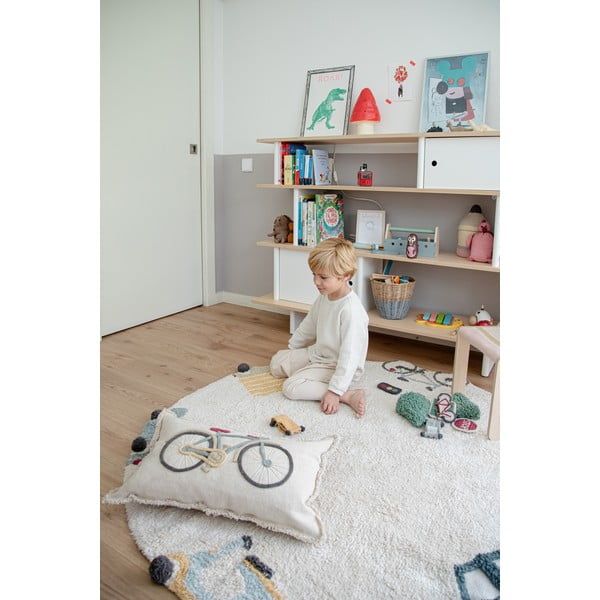 Kremowy bawełniany dywan dziecięcy tkany ręcznie odpowiedni do prania ø140 cm Wheels – Lorena Canals-image-3