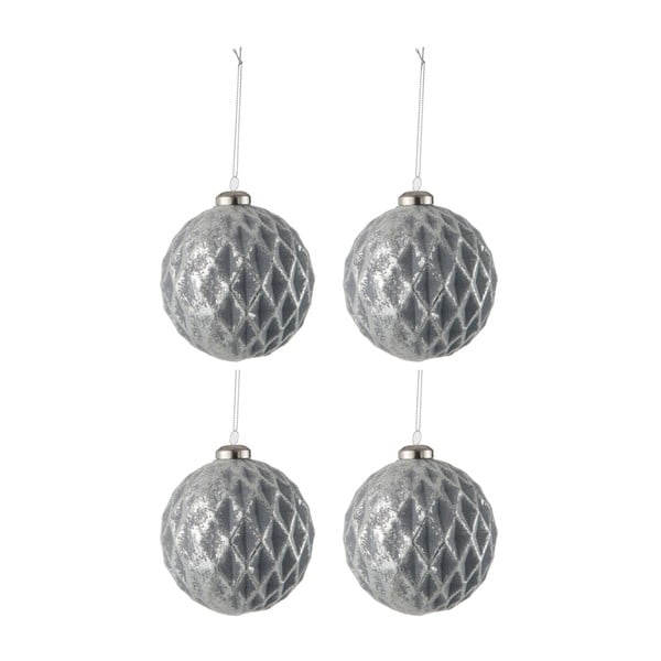 Zestaw 4 szklanych bombek w kolorze srebra J-Line Diamond, ø 9 cm