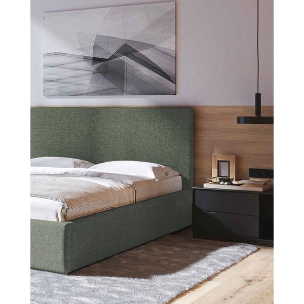 Zielone tapicerowane łóżko dwuosobowe ze stelażem i schowkiem 180x200 cm Bufo – MESONICA-image-4
