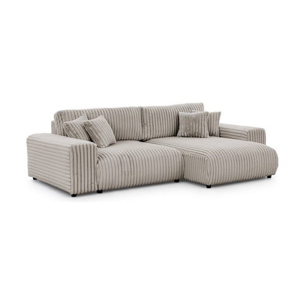 Jasnoszary sztruksowy rozkładany narożnik ze schowkiem (prawostronny) Sarina – Ropez