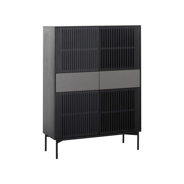 Czarna komoda z 2 szufladami z drewna dębowego i metalową konstrukcją Canett Oxford, wys. 145 cm