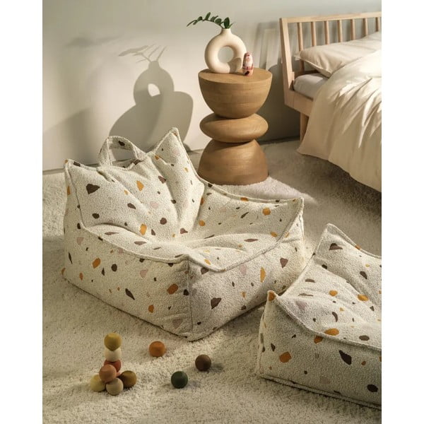 Biały dziecięcy worek do siedzenia z materiału bouclé/z tkaniny szenilowej Terrazzo Chair – Wigiwama-image-1