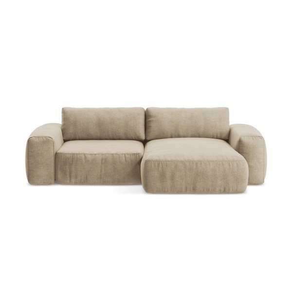 Jasnobrązowy rozkładany narożnik z tkaniny szenilowej (prawostronny/z szezlongiem) Kuki – Makamii