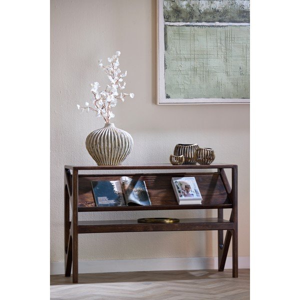 Konsola ze szklanym blatem w ciemnym naturalnym kolorze 41x119 cm Yuki – Light & Living-image-1