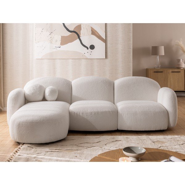 Kremowy narożnik z materiału bouclé (lewostronny/z szezlongiem) Orbit – Ropez-image-1