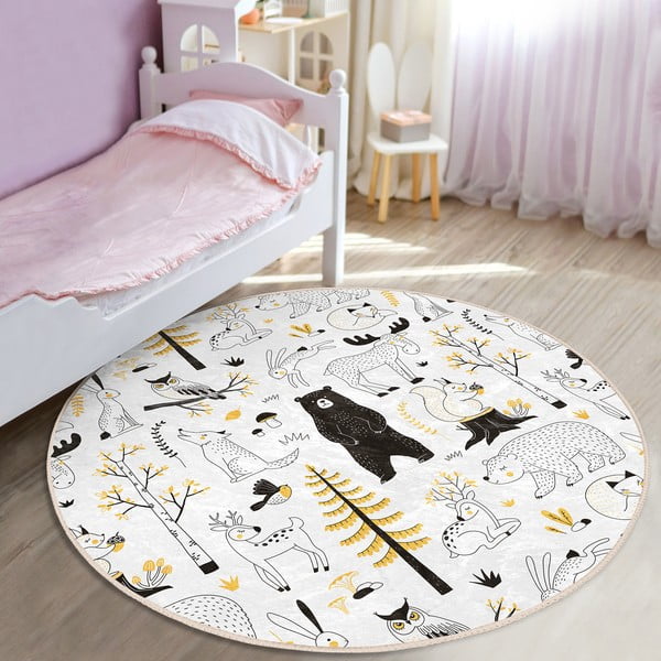 Żółto-biały dywan dziecięcy ø 100 cm Comfort – Mila Home-image-2