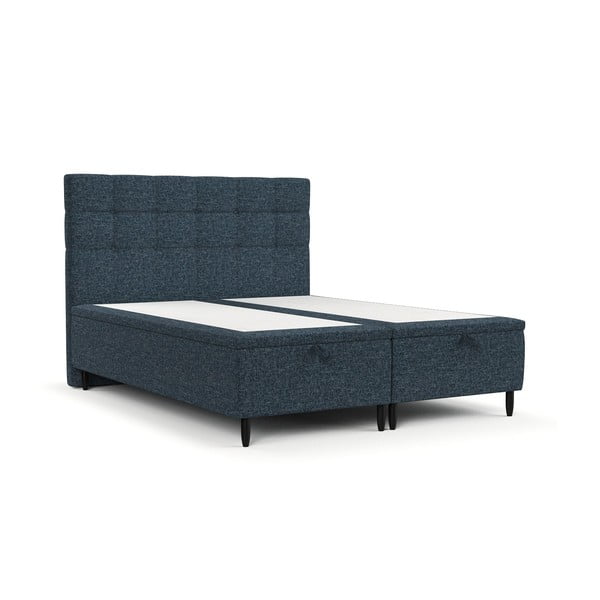 Ciemnoniebieskie tapicerowane łóżko dwuosobowe ze schowkiem 200x200 cm Senses – Maison de Rêve
