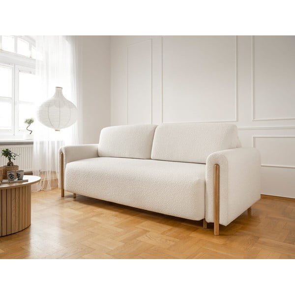 Rozkładana/ze schowkiem sofa z materiału bouclé w kolorze kości słoniowej 244 cm Arcadova – ELTAP-image-3