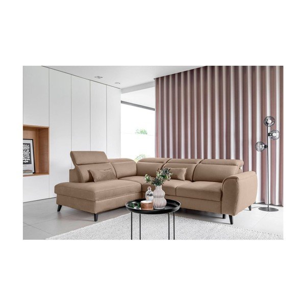 Jasnobrązowy aksamitny rozkładany/ze schowkiem narożnik (prawostronny/w kształcie litery L) Noble – ELTAP-image-1