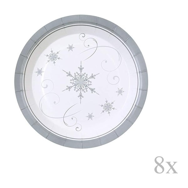 Zestaw 8 talerzy papierowych Neviti Shimmering Snowflake